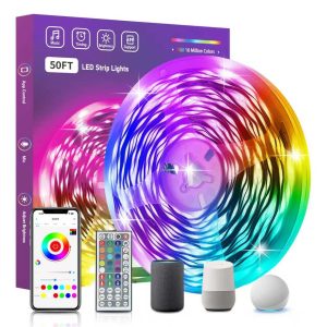 FONEWE Smart WiFi LED Lights 50 ft Remote Control Through APP Led Strip Lights Supports Alexa and Google Assistant Timing Function RGB Color Changing LED Lights for Bedroom and Party