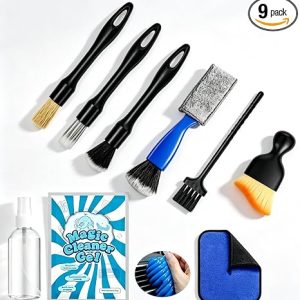 9 Pcs Car Detailing Brushes Kit, Car Interior Cleaning Tool with Cleaning Gel | car detailing brushes, cleaning gel & microfiber cleaning cloth,Safe for leather, vents, dash. Ideal for truck, auto, SUV, RV