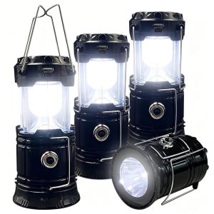 Collapsible Portable LED Camping Lantern XTAUTO Lightweight Waterproof Solar USB Rechargeable LED Flashlight Survival Kits for Indoor Outdoor Home Emergency Light Power Outages Hiking Hurricane 4-Pack