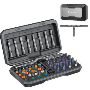 Saker 42-in-1 Magnetic Ratchet Screwdriver Set With T-Handle Grey | Multi Bit Screwdriver Set,Magnetic T-Handle,with Storage Case Repair Tool Kit For Bicycles,Furniture,DIY And Gifting