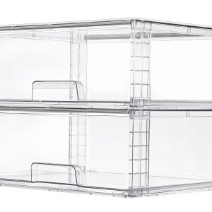 Vtopmart 2 Pack Large Clear Stackable Storage Drawers for Closet, Pantry | Easily Assemble Bathroom Undersink Organizers,Plastic Storage Bins for Cabinet,Kitchen Pantry Organization