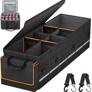 Car Trunk Organizer and Storage with Lid & Removable Leakproof Cooler Bag, Car Accessories 6 Removable Dividers for Custom Space, Collapsible Large Trunk Organizers Interior for SUV Sendan with Cover | Collapsible Trunk Organizers with Lid & Removable Cooler Bag, Car Accessories, Removable Dividers for Custom Space, Interior