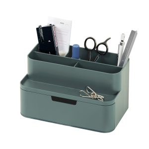 BLUE GINKGO Compact Desk Organizer, Green, Made in Korea | 5 Compartments. Half Drawer. Space-Saving.