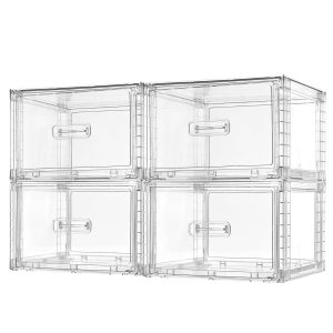 Vtopmart 4 Pack Clear Stackable Closet Storage Drawers 15QT, Medium | Easily Assemble Closet Organizers,Plastic Storage Bins for Bathroom,Cabinet,Kitchen Pantry,Under Sink Organization