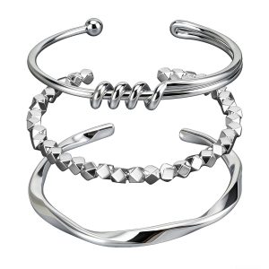 3 Pcs Silver Bracelets for Women, Simple Minimalist Stainless Steel Bangle Set,Women's gift jewelry