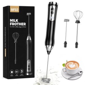 Rechargeable Milk Frother Handheld, IP67 Waterproof Coffee Frother with Digital Battery Display, 3-Speed Electric Milk Frother for Coffee, Latte, Cappuccino, Matcha, Protein Shakes & Eggs (Black)