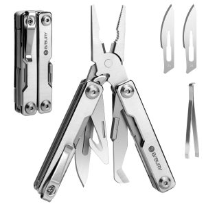 BIBURY Mini Multitool Pliers with Pocket Clip & Window Breaker, BI2051A | 9-in-1 Sping-Loaded Pocket Pliers, Seat Belt Cutter, Bottle Opener, EDC Multi Tool for Outdoor Survival, Gifts for Men Women