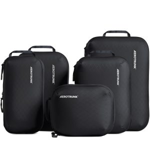 Aerotrunk Ultralight Compression Packing Cubes for Travel, 6-Pack, Black | Pack 2x more clothes, Maximize luggage space, YKK Compression zippers, Stay organized, Ultralight travel organizer bags