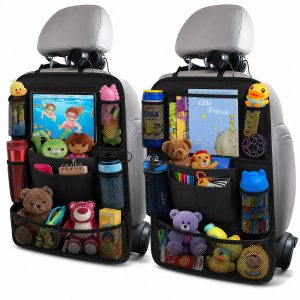 ULEEKA Car Backseat Organizer with 10" Table Holder, 9 Storage Pockets Seat Back Protectors Kick Mats for Kids Toddlers, Travel Accessories, 2 Pack (Black) | Car Organizers and Storage Kick Mats Back Seat Protector w/ Touch Screen Tablet Holder for Kids Toddlers, Travel Accessories