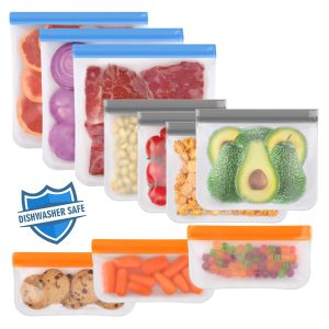 Lerine 10 Pack Reusable Freezer Bags Dishwasher Safe, Food Storage Bags | BPA-Free, Food-Grade Material, Leakproof, Extra Thick, Double-Seal, for Marinating Meats, Lunch, Sandwich, Snack, Travel