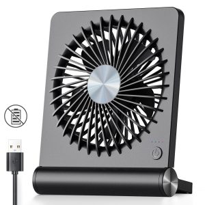 Koonie USB Desk Fan, Strong Wind Ultra Quiet Small Mini Fan | 220° Tilt Folding & 3 Speeds Adjustable, USB-C Powered Personal Fan for Home Office Desktop, Black, NO BATTERY