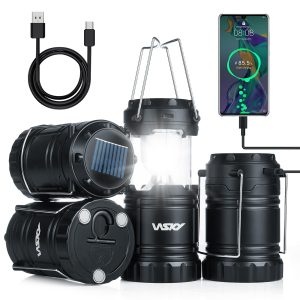 Wsky Solar Camping Lantern 4-Pack - Rechargeable LED Lights, Magnetic Base & Foldable Hanging Hook- Collapsible Lamp Battery Powered Perfect for Power Outages, Hiking, Campsites, Emergencies