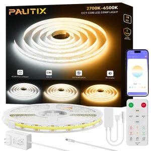 PAUTIX COB LED Strip Lights 2700K-6500K CCT Tunable White 24ft UL-Listed Dotless LED Lights Super Bright Dimmable 24V LED Tape Light with APP/RF Remote Control,Under Cabinets Bedroom Kitchen Lighting