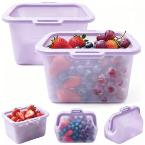 Reusable Silicone Food Storage Bags(2 Pack), Magnetic Seal, Translucent, Dishwasher Safe, Ideal Storage for Fruits, Veggies, Meat, Snacks & Daily Supplies, 50oz