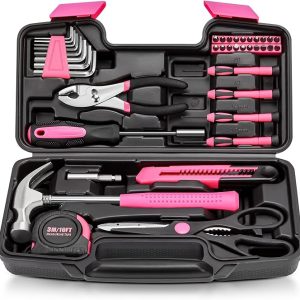 39pcs Pink Household Tool Set, Essential Hand Tool Kit with Plastic Toolbox for Home Repairs, DIY & Crafts, Perfect for Students & Everyday Use