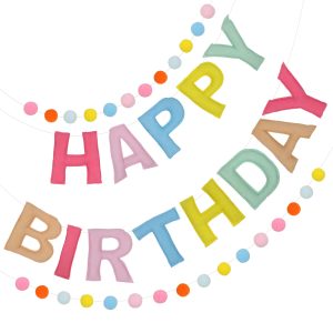 2-PCS Pre-Strung 3D Felt Happy Birthday Banner,Macaron Birthday Decorations | Reusable,Adjustable Distance,Soft,Max span 10ft,NO Assembly Required,Set up your birthday decorations in just one minute