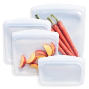 Stasher Premium Reusable Silicone Food Storage Bags, 4-Pack, Clear | Food-Safe Silicone, Eco-Friendly, Reusable Freezer Bags, Microwave, Dishwasher, Snack Bags, Lunch Containers, Meal Prep