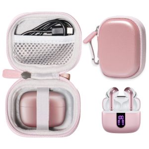 Case for TAGRY X08 Bluetooth Headphones True Wireless Earbuds 60H, mesh Pocket for Charge Cable (Rose Gold)