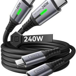 INIU USB C to USB C Cable,240W Fast Charging Type C Charger Cord,Braided USBC Phone Charger Cable for iPhone 17 16 Pro Max Samsung S25 S24 Laptops MacBook Air 15 M3 iPad Switch[3.3 ft + 3.3 ft. Black] | Nylon Braided, Fast Charging, LED Indicator, USB-C Data Transfer, for iPhone 17 16 Pro, MacBook Pro, iPad, Samsung S26 etc