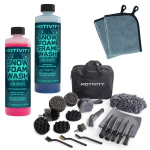Dual Foaming Wash Kit - Includes Snow and Ceramic Foaming Washes, 21-Piece Detailing Kit, and Microfiber Cleaning Cloths - Complete Auto Cleaning Set