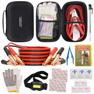Car Emergency Kit with Battery Jumper Cables, Black | Car Accessories for Men or Women, Automotive Safety Kit for Car, Vehicle, Truck or SUV, Gifts for Men or Him