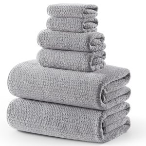 ecolook Microfiber Large Bath Towel Set of 6, Soft & Highly Absorbent, Gray | 2 Oversized Bath Towels (35"x70"), 2 Hand & 2 Washcloths | Quick Dry, Low Lint Towels for Bathroom, Spa, Gym, Hotel & Travel