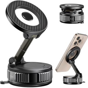 Snow-Stone Vacuum Magnetic Phone Holder for Car, Magsafe Mount | N52 magnet, 360° swivel, washable gel suction, hands-free. For iPhone17~12/SamsungS26/S25/S24/Pixel. Dashboard & windshield.