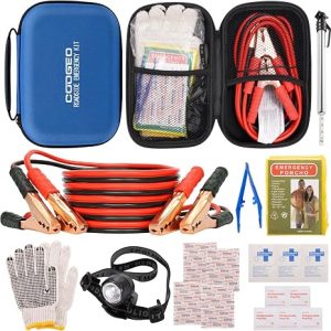 Car Roadside Emergency Kit with Battery Jumper Cables, Blue | Car Accessories for Men or Women, Automotive Safety Kit for Car, Vehicle, Truck or SUV, Gifts for Men or Him