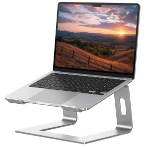 SOUNDANCE Laptop Stand, Aluminum Ergonomic Desk Riser, 10-15.6", Silver | Aluminum Computer Stand, 6" Elevation, Open Cooling, Supports Up to 8.8 lbs, Detachable 3-Piece, Office Desk Accessories