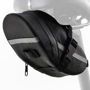 Bike Bag Under Seat – Waterproof Bicycle Saddle Bag with Reflective Strip, Compact Under Seat Bike Pouch for Road & Mountain Bikes (Black)