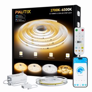 PAUTIX COB LED Strip Lights Addressable 2700K-6500K Chasing White Light CCT Smart IC Tunable Tape Lights 16.4ft Super Bright Dimmable,Alexa Voice Control,for Under Cabinet Bedroom Kitchen DIY Lighting