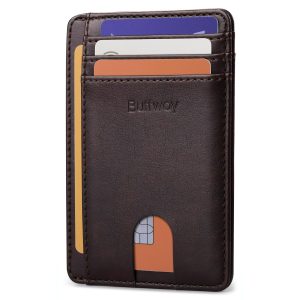 Buffway Slim Minimalist Front Pocket RFID Blocking Leather Wallets for Men and Women - Pebble Brown