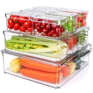 10 Pack Refrigerator Pantry Organizer Bins with Lids, Fridge Organizer Bins | BPA-Free Stackable Clear Plastic Food Storage Bins for Kitchen,Countertops,Cabinets,Fridge,Drinks,Fruits,Vegetables