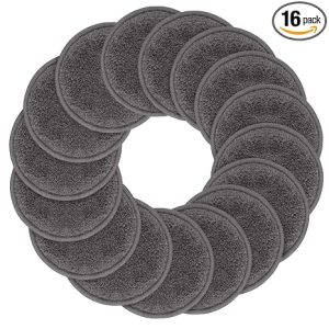 SUNLAND Reusable Makeup Remover Pads,Round 3.15inch,16 Pack,Darkgrey | Microfiber Face Cleansing Gloves Washable with Laundry Bag and Travel Bag Rounds Toner Pads,Perfet for Face,Eye,Lips