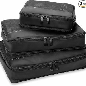 Briggs & Riley Carry On Compression Packing Cube Set - Bag Organizer for Suitcase & Luggage, Travel Essentials for Women & Men, Pack Accessories for Vacation, Maximize Storage Space - 3-Piece, Black