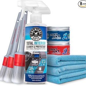 Chemical Guys, 9-Piece Interior Car Cleaning Kit, Cleaner, Gel, Brushes | Sticky Icky Car Cleaning Gel, detailing brushes, and microfiber towels, complete car interior cleaning and refresh bundle