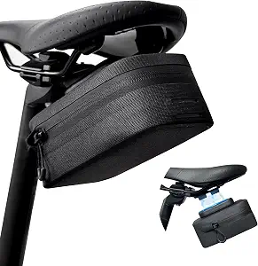 Magnetic Bike Seat Bag, Bicycle Saddle Bag Under Seat with Magnetic Quick-Release Buckle, Waterproof Zipper Bike Pouch for Mountain Road Bike Accessories, Easy to Access, Large