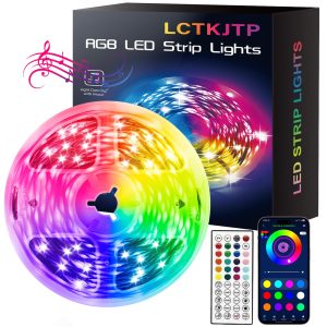 LED Strip Lights,RGB Music Sync Color Changing Led Lights with Smart App Control Remote & Remote Control,LED Lights for Bedroom,Room Essentials,Sense of Atmosphere Decorations(32FT-1Roll)