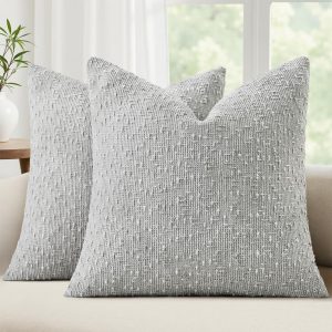 decorUhome Textured Light Grey Chenille Throw Pillow Covers 20x20 Set of 2 | Fall Dot Decorative Boucle Pillow Covers Soft Modern Farmhouse Pillow Cases for Couch Sofa Bedroom Living Room