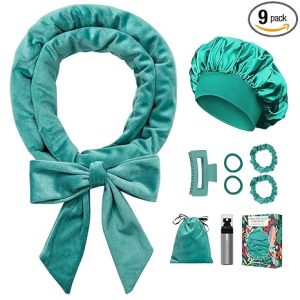 Gwabee Velvet Heatless Curls Overnight Hair Curlers to Sleep In | 70" Extra Long No Heat Curls Overnight for Long Hair | Create Natural Curl | Gift Set with Bonnet & Storage Bag (Blue Green)