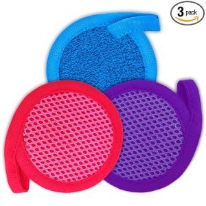 2 in 1 Face Scrub Pads, 3 Pcs Reusable Microfiber Facial Scrubber | Removes Makeup from Eyes, Lips, and Neck - an Exfoliating Texture Gives a Deeper Cleanse - Washable Soft Microfiber Cloths