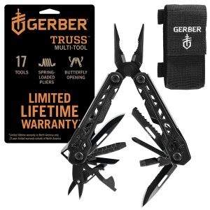 Gerber Truss 17-in-1 EDC Multitool Pliers, Pocket Knife with Sheath, Black | Compact EDC multitool, needle nose pliers, pocket knife, 17 tools, gifts for men, includes standard sheath
