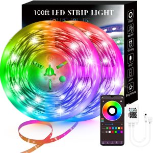 Lcutml 100FT Smart LED Strip Lights , RGB Strip Lights Sync to Music with 40 Key Remote Controller LED Lights for Bedroom, Christmas Lights decration (Multi-Colored, 100FT)