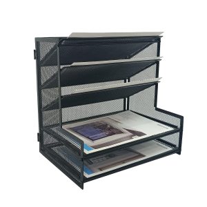 SETTFRFE 5-Tier Metal Desk File Organizer, File Tray Rack | 3 Slanted+2 Horizontal Paper File Holder for Office Supplies,Multi Layer Letter Tray,Home Office Desktop Storage Rack,Black