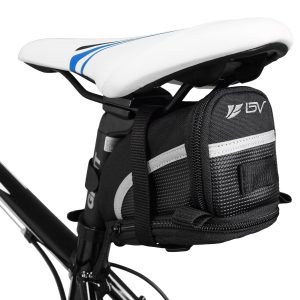BV Strap-On Bike Bag with Reflective Material - Saddle Bag with Seperate Divider for Small Items for All Your Essentials - Bike Pouch with Taillight Hanger for Maximum Safety
