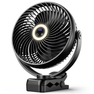 Koonie 8'' 10000mAh Portable Clip on Fan with LED Lantern and Hook | Battery Operated Desk Fan, Quiet Camping Fan with LED Digital Display, 360° Rotation & 3 Speeds for Travel Tent Gym Treadmill