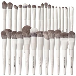 30 Pcs Pro Grade Makeup Brushes Set with Dense Ultra Soft Bristle | White Elegant Design Luxury Make up Brushes for Foundation,Face Blending Powder,Contour,Bronzer,Highlight,Concealer,Eyeshadow