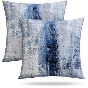 Blue and Grey Abstract Art Artwork Pillow Cover, Gallery Modern Decorative Throw Pillows Cushion Cover for Bedroom Sofa Living Room 18 x 18 Inch Set of 2 | Decorative Throw Pillow Covers Cushion Covers for Couch Bedroom Sofa Living Room