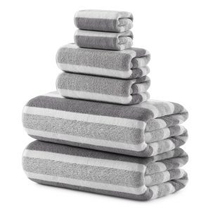 REDKISS 6-Piece Microfiber Bath Towel Set, Ultra Soft, Highly Absorbent & Quick Dry, 35x70 Inch Oversized, Gray Towels for Bathroom, Spa, Gym, 2 Bath 2 Hand 2 Washcloths