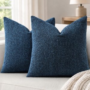 decorUhome Textured Woven Throw Pillow Covers 18x18 Set of 2 Navy Blue | Boucle Texture, Hidden Zipper, Modern Organic Decorative Pillow Covers for Couch Sofa Living Room Bedroom, Neutral Home Décor